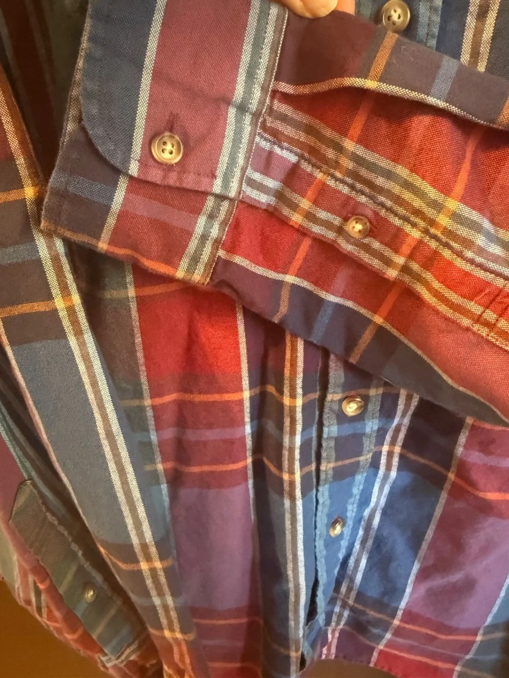 J Crew Broken In Oxford Organic Cotton SlimMens Shirt Sz L red and blue plaid